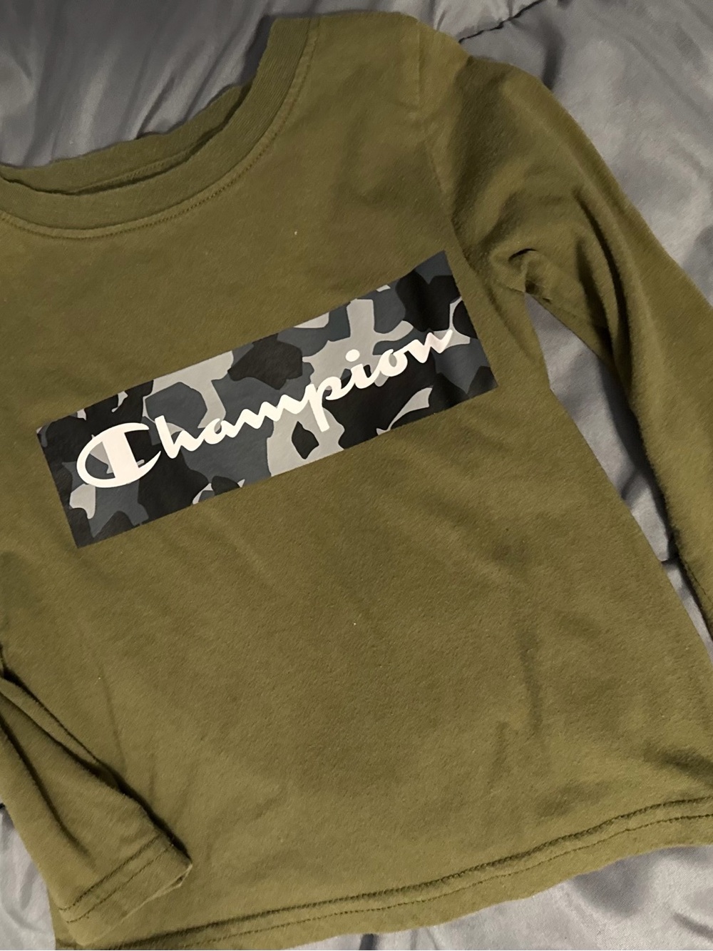 Champion Kids' Olive Green Long-Sleeve Logo Tee